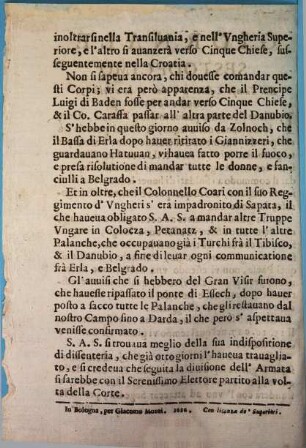 Giornale ... Dal Campo Cesareo ..., 16. ... a Tolna in data delli 19. Settembre 1686