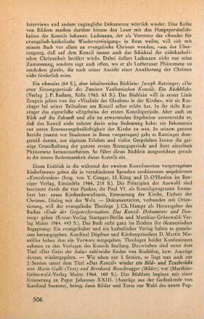 506 [Rezension] Ratzinger, Joseph, Die erste Sitzungsperiode des Zweiten Vatikanischen Konzils