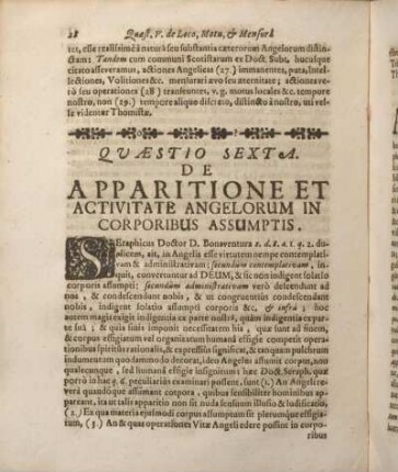 Qvaestio Sexta. De Apparitione Et Activitate Angelorum In Corporibus Assumptis.