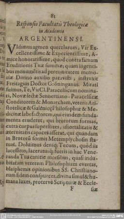 Responsio Facultatis Theologicae in Academia Argentinensi