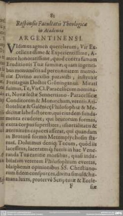 Responsio Facultatis Theologicae in Academia Argentinensi