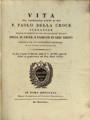 Vita del Padre Paolo della Croce