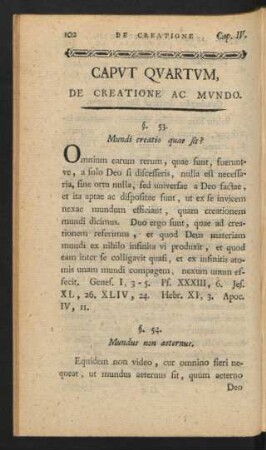 Caput Quartum, De Creatione Ac Mundo.