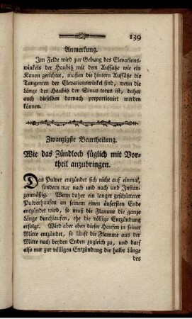 Zwanzigste Beurtheilung. Wie das Zündloch füglich mit Vortheil anzubringen