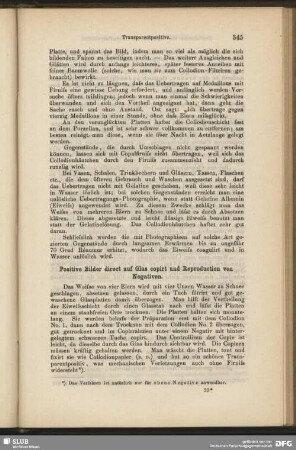 Positive Bilder direct auf Glas copirt und Reproduction von Negativen