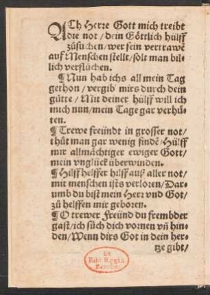 ACh Herre Gott mich treibt || die not/ dein Göttlich hülff || zusuchen/
