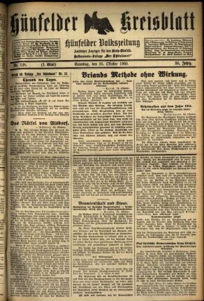 Erste Ausgabe vom Samstag, den 25. Oktober 1930.