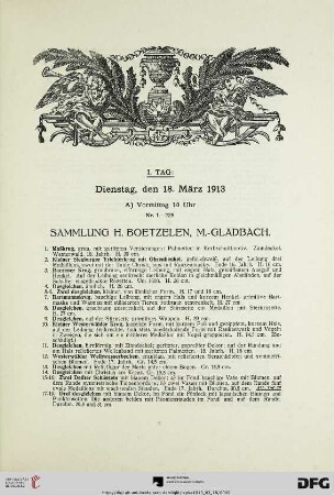 I. Tag: Dienstag, den 18. März 1913 – A) Vormittag 10 Uhr (Nr. 1-225)