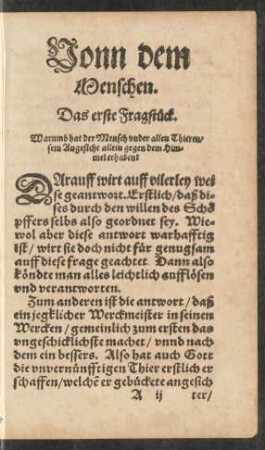 Vonn dem Menschen. Das erste Fragstück.