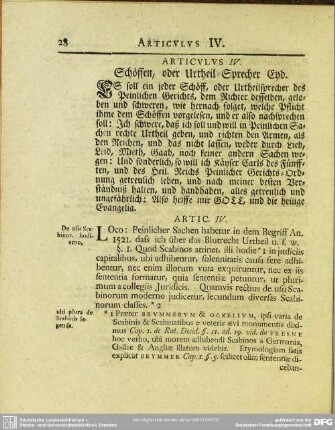 Articulus IV. Schöffen, oder Urtheil-Sprecher Eyd