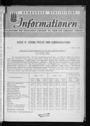 Hamburger Preisindexziffern für die Lebenshaltung im Februar 1954 : Nr. 2