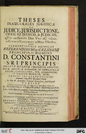 Theses Inaugurales Juridicae De Judice, Jurisdictione, Officio Judicis, & Judiciis