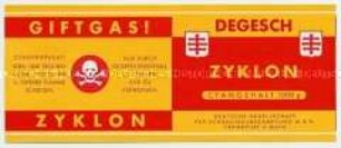 Etikett für eine Dose Zyklon - Sachkonvolut