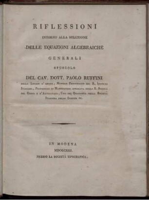 Riflessioni intorno alla soluzione delle equazioni algebraiche generali