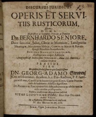 Discursus Iuridicus De Operis Et Servitiis Rusticorum