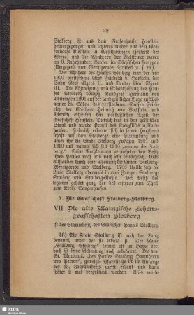 VII. Die alte Mainzische Lehnensgrafschaft Stolberg