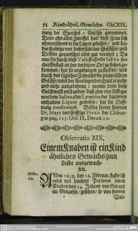 Observatio XIX. Einem Knaben ist ein Kind ähnliches Gewächs zum Leibe ausgewachsen