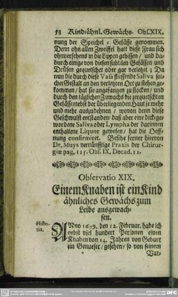Observatio XIX. Einem Knaben ist ein Kind ähnliches Gewächs zum Leibe ausgewachsen