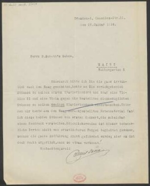 Brief an B. Schott's Söhne : 26.01.1914