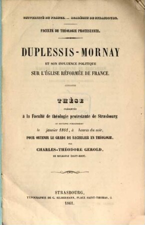 Duplessis-Mornay et son influence politique sur l'église réformée de France