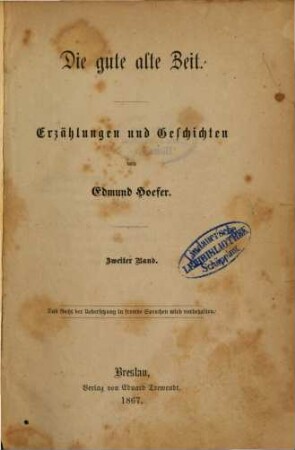 Die gute alte Zeit : Erzählungen und Geschichten von Edmund Hoefer, 2