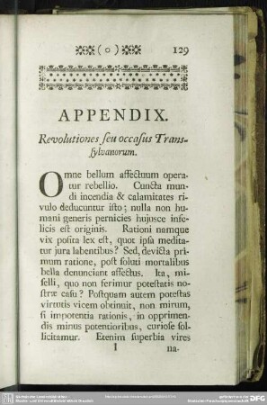 Appendix. Revolutiones seu occasus Transsylvanorum