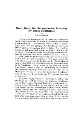 Einige Worte über die gemeinsame Erziehung der beiden Geschlechter