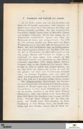 V. Geschichte und Statistik der Anstalt