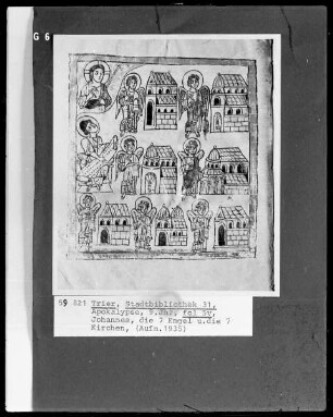 Apokalypse des Johannes (Die sog. Trierer Apokalypse) — Johannes, die sieben Engel und die sieben Kirchen, Folio 5verso