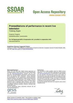 Premeditations of performance in recent live television