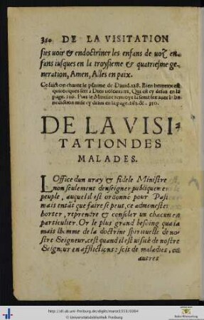 De la visitation des Malades.