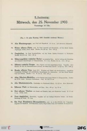 II. Auctionstag: Mittwoch, den 25. November 1903, vormittags 10 Uhr (Nr. 77-227)