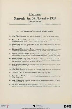 II. Auctionstag: Mittwoch, den 25. November 1903, vormittags 10 Uhr (Nr. 77-227)