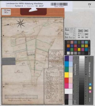 Eickum (Herford) Teilung der Sprekelnheide mit Register 1776 90 rh. Ruten = 13,4 cm 35,5 x 25,5 kol. Zeichnung Graf Spez.Verz. Markenkarten XIV Nr. 3