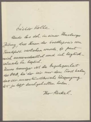 Brief von Erich Heckel an Georg Kolbe