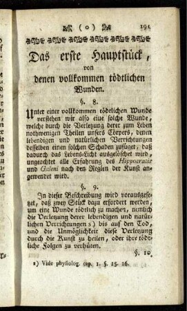 Das erste Hauptstück, von denen vollkommen tödtlichen Wunden.