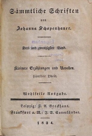 Sämmtliche Schriften, 23. Kleinere Erzählungen und Novellen ; Theil 5