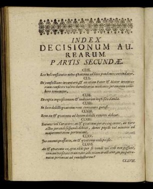 Index Decisionum Aurearum. Partis Secundæ.