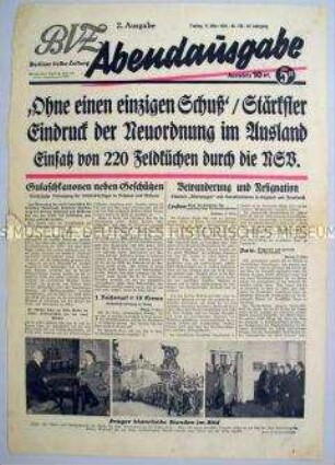 Titelblatt der Abendausgabe der "Berliner Volks-Zeitung" zur Annexion des tschechischen Teils der Tschechoslowakei