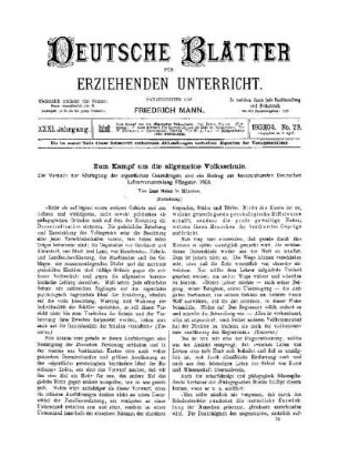 Zum Kampf um die allgemeine Volksschule : ein Versuch zur Klarlegung der eigentlichen Grundfragen und ein Beitrag zur bevorstehenden Deutschen Lehrerversammlung Pfingsten 1904 ; (Fortsetzung)