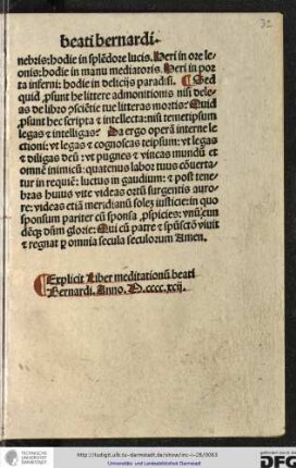 Explicit Liber meditationum beati Bernardi anno M cccc xcii.