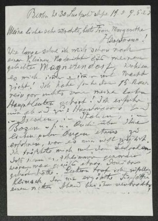 Brief von Heinrich Grünfeld an Margarete Hauptmann