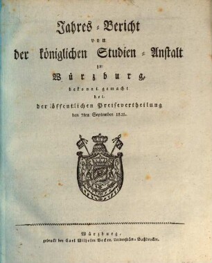 Jahresbericht der Königlichen Studienanstalt zu Würzburg : für das Studienjahr ... 1820/21