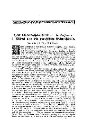 Herr Oberrealschuldirektor Dr. Schwarz in Lübeck und die preußische Mittelschule