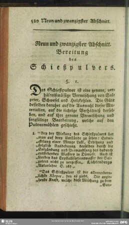 Neun und zwanzigster Abschnitt. Bereitung des Schießpulvers