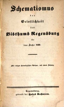 Schematismus des Bistums Regensburg. 1839, 1839