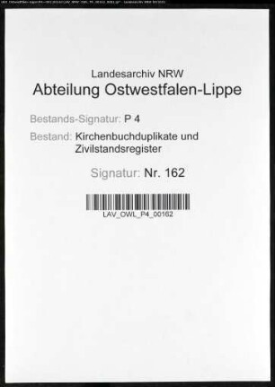 Zivilstandsregister der Stadt Kamen (A 1813). (Gemeinde: Kamen, Kreis Unna)