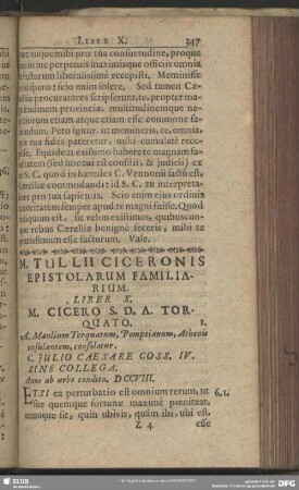 Liber X. M. Cicero S. D. A. Torquato