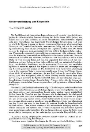 Datenverarbeitung und Linguistik