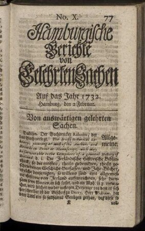 No. X. Hamburg, den 2 Februar 1732 - No. XVII. Hamburg, den 27 Februar 1732